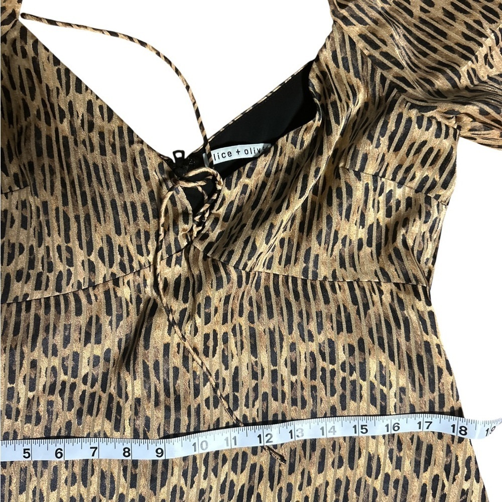 Alice + Olivia Leopard Print Puff Sleeve Mini Dress in Tan and Black - Picture 4 of 6